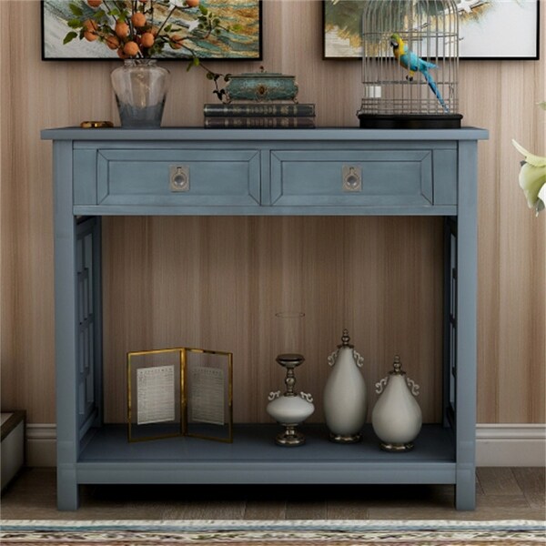 Console Table with 2 Drawers and Bottom Shelf,Accent Sofa Table