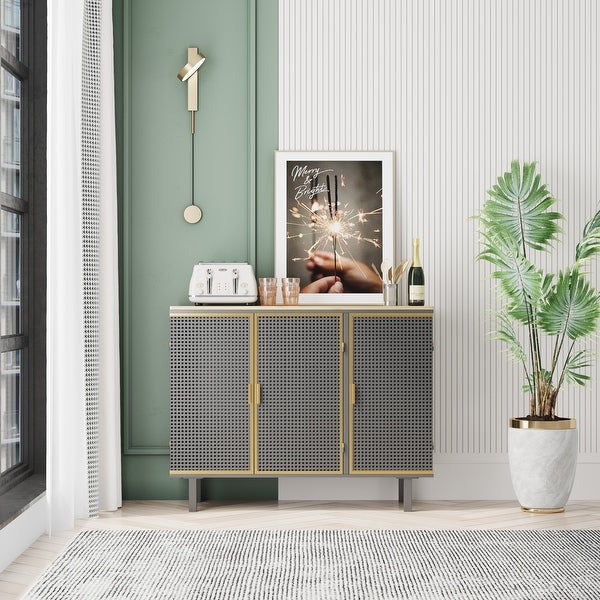 3 Doors Modern Sideboard, Freestanding Sideboard Storage Cabinet Entryway Floor Cabinet for Living Room Office Bedroom