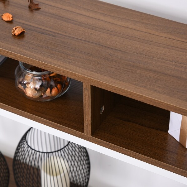 HOMCOM Industrial Style Entryway Console Table Desk with Shelf for Living Room, or Bedroom, Walnut Wood Grain