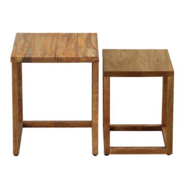 18, 15 Inch Rectangular 2 Piece Mango Wood Nesting Side Table Set with Grain Details, Brown - N/A