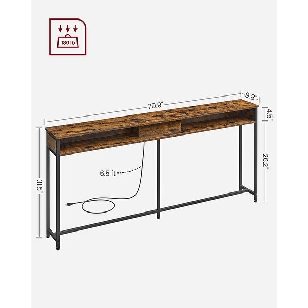 Narrow Console Table - 70.9 Inch Sofa Table with 2 Outlet and 2 USB Ports, Long Entryway Table, Home Office or Living Room