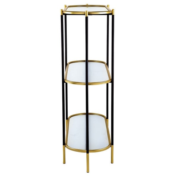 50 Inch Console Table, 3 Tier, Oblong Shaped Mirrored Top, Gold Iron Frame