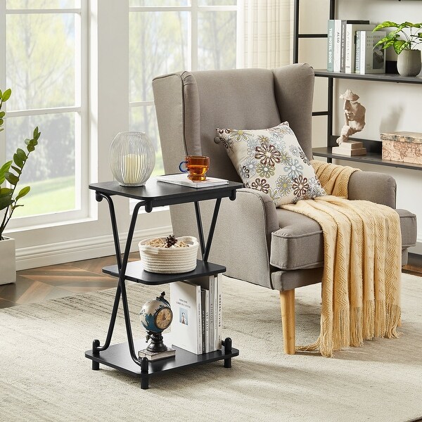 VECELO Modern 3-tier Side Table/End Table, X-cross Metal Frame Storage Shelf - (Set of 2)