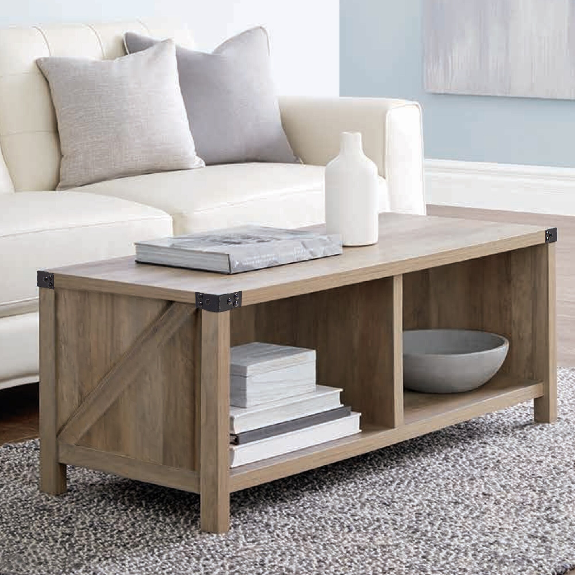 2-Tier Coffee Table with Shelf, ,Sofa Center Table, Wood Coffee Table for Living Room