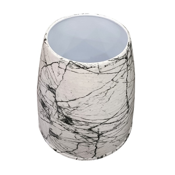 16 Inch Round Accent Side Table, Aluminum Sheet, Faux Marble, Enamel Coating, White - 16 H x 15 W x 15 L