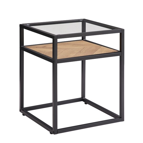 Tempered Glass Top Side Table, 2-Tier End Table