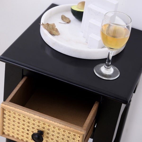 Kinbor 1-Drawer Wood Storage Side Table Nightstand End Table for Living Room Bedroom Entryway, Black - 28