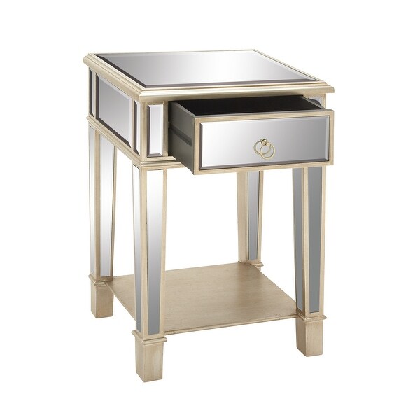 Beige Wood Glam Accent Table 27 x 18 x 14