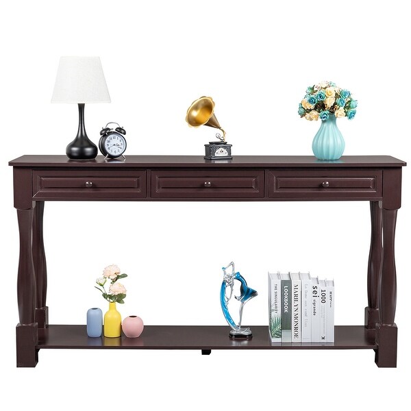Sofa Table with Storage Drawers and Bottom Shelf, Wood Console Table