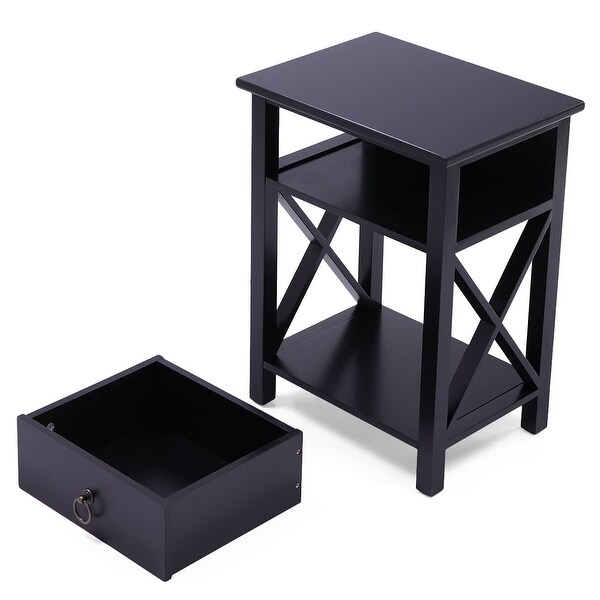 2 Piece Coffee Table with One Drawer Bedside Table X-Shaped Side Table with Storage Shelf End Table for Living Room,Bedroom