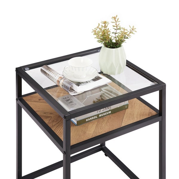 Tempered Glass Top Side Table, 2-Tier End Table