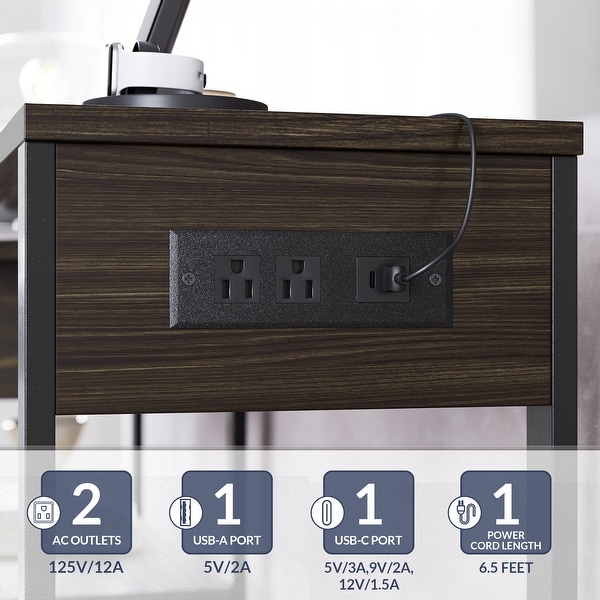 BELLEZE Margo Rotating Desk w/ Charge Station, Shelves, Drawer