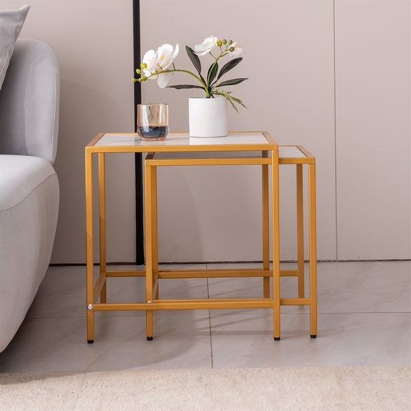 End/Side Table, Night Stand 2-Piece Set, Square Sintered stone Top