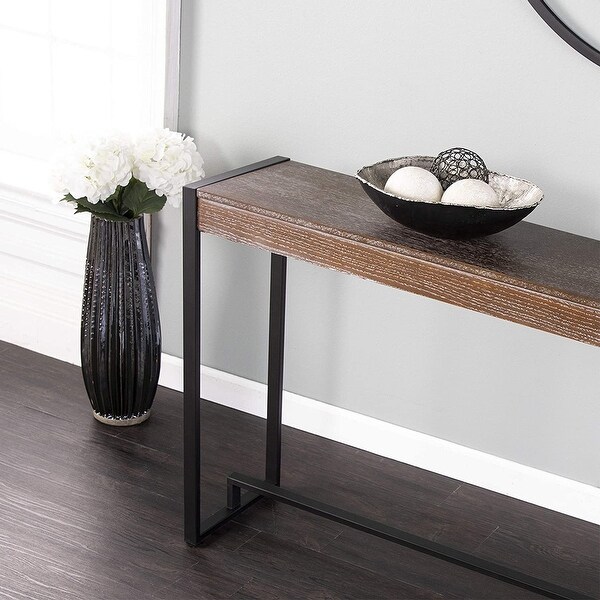 SEI Furniture Modern Metal Macen Narrow Console Sofa Table, Burnt Oak/Black - 30.5