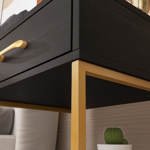 -Drawer Modern Nightstand - Bedside End Table - White/Black|