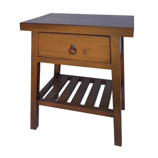 26 Inch Side Table, Classic Look, Drawer, Slatted Shelf, Modern Wood Brown - 15.5 H x 15.5 W x 25.5 L Inches