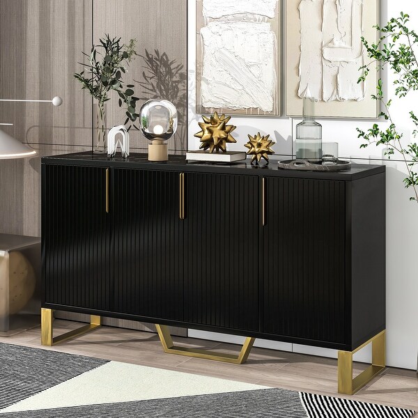 Modern sideboard with Four Doors, Metal handles and Legs and Adjustable Shelves Kitchen Cabinet