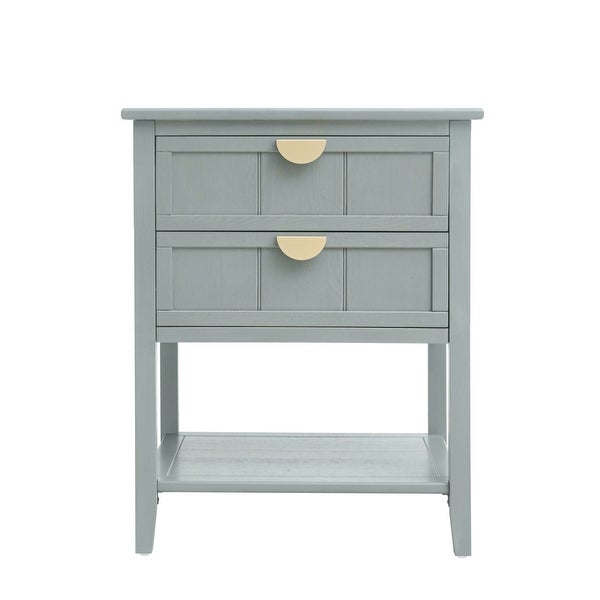 2-Drawer Side Table with Storage Shelf, Traditional End Table, Narrow Telephone Nightstand for Living Room, Bedroom