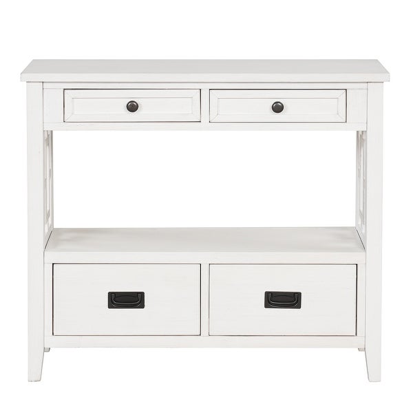36'' Farmhouse Pine Wood Console Table Entry Sofa Table with 4 Drawers and 1 Storage Shelf