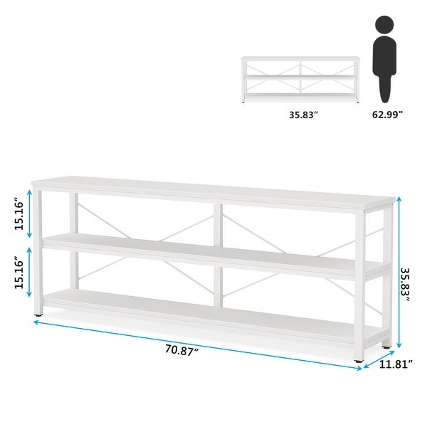 Brown Industrial Extra Long Console Sofa Table,White/ Gold 3 Tiers TV Stand