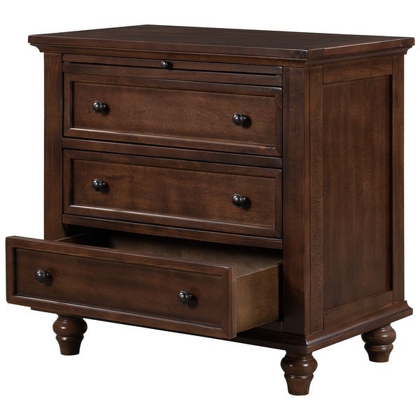 Simple Exquisite Storage Wood Cabinet with 3-Drawer, End Table with Pull out Tray for Living Room, Bedroom, Kitchen, Dining Room