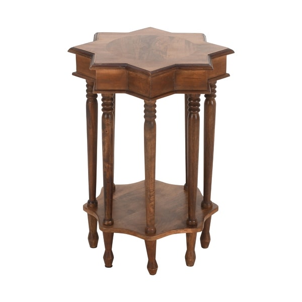 22 Inch French Design Handcrafted Mango Wood Side Table with Star Shape, Brown