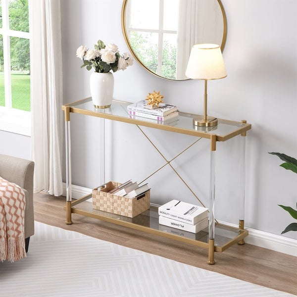 Modern Acrylic Glass Console Table with Storage Shelf Plant Side Table for Hallway, Foyer, Living Room