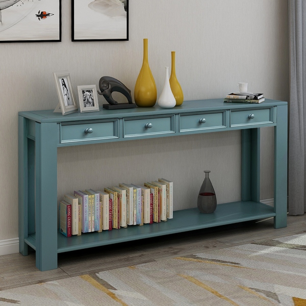 Rustic Console Table with 2 Storage Drawers and Exquisite Retro Knob, Sofa Table with Bottom Storage Shelf
