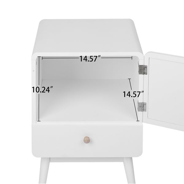 White Nightstand, Bedside Table with Storage Drawe Rattan Door