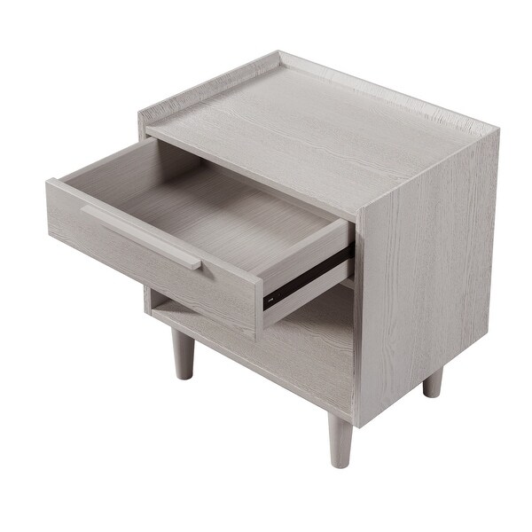 Modern Style Manufactured Wood 1 Drawer Nightstand Side Table with Wood Legs, Stone Gray