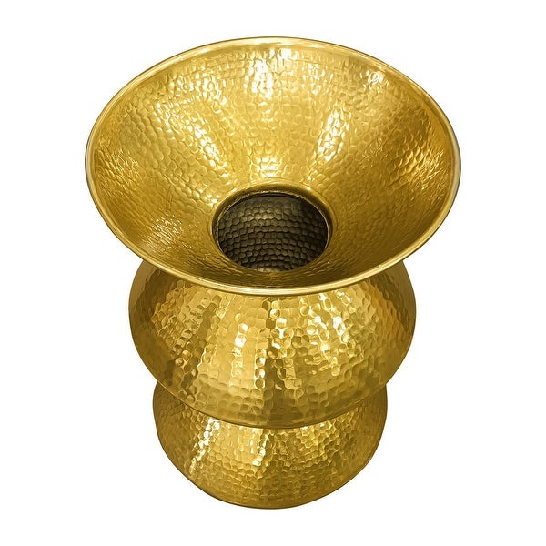 21 Inch Round Aluminum Side End Table, Hammered Embossed Metal Surface, Turned Pedestal Base, Gold - 14.5 L x 14.5 W x 20.5 H