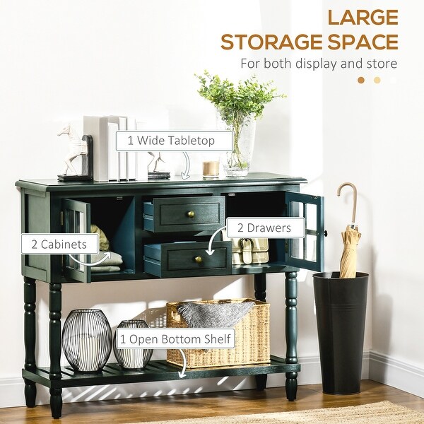 HOMCOM Vintage Console Table with 2 Drawers and Cabinets, Retro Sofa Table for Entryway, Living Room and Hallway