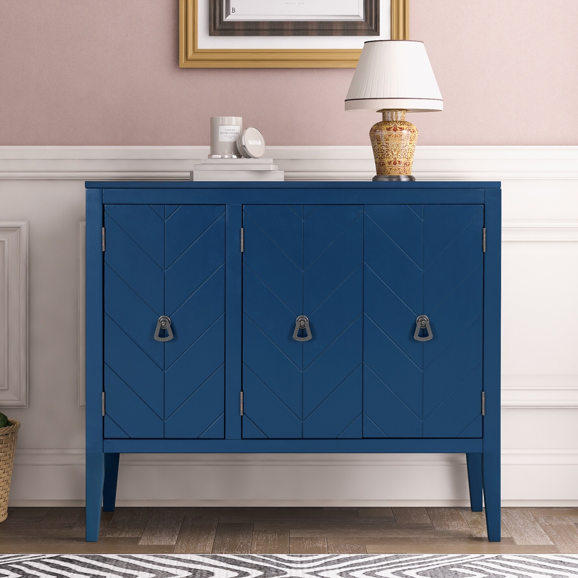 Accent Storage Cabinet Wooden Cabinet with Adjustable Shelf and 3 Doors, Console Tables for Entryway, Living Room, Bedroom