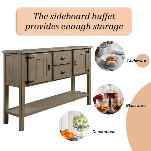 48'' Console Table with 2 Drawers, Cabinets and Bottom Shelf, Retro Style Storage Cabinet for Living Room