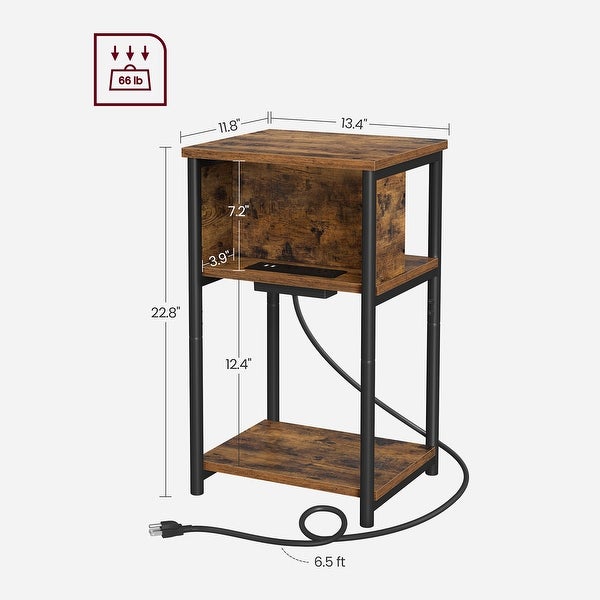 Side Table with Charging Station, 3-Tier End Table with USB Ports and Outlets, Nightstand for Living Room, Bedroom