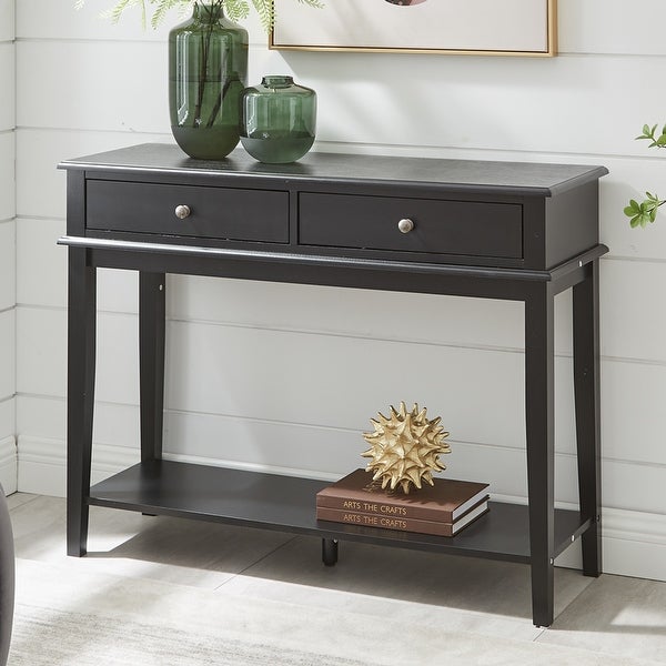 （Exquisite Preference）Black Console Table with 2 Drawers and Open Shelf, Farmhouse Small Entry Table, 39
