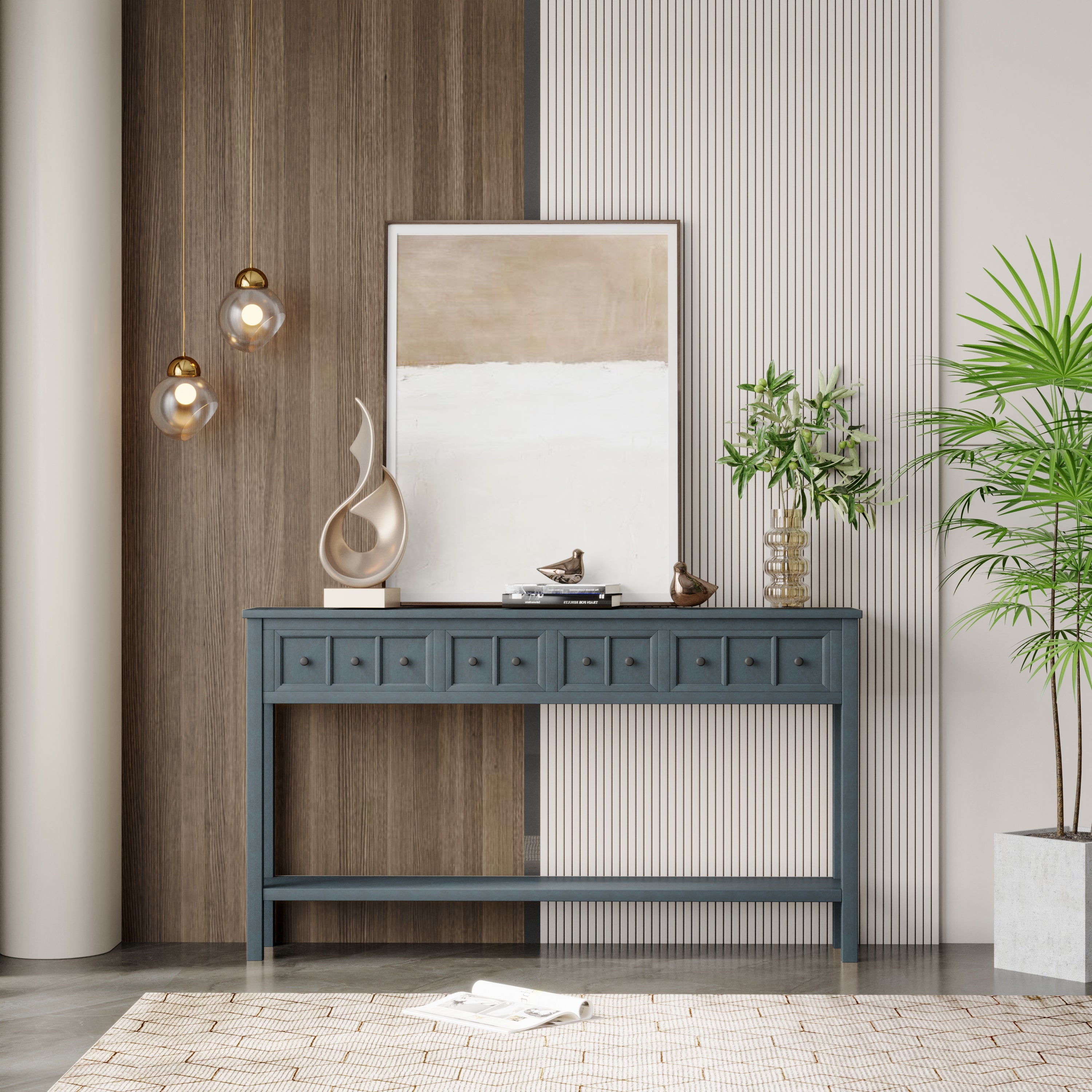 Entryway Console Table, Long Sofa Table with Drawers and Bottom Shelf