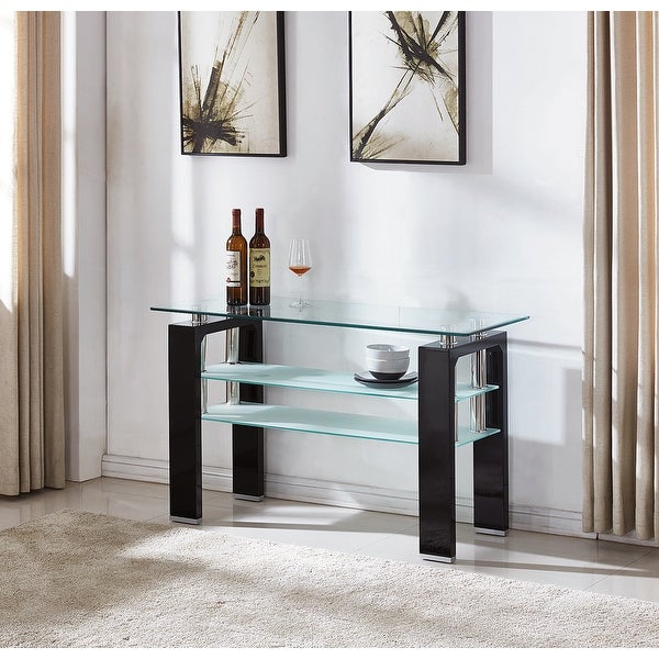 Tempered Glass Top Rectangular Double-Layer Console Table with MDF Legs, For Living Room, Foyer Console Table