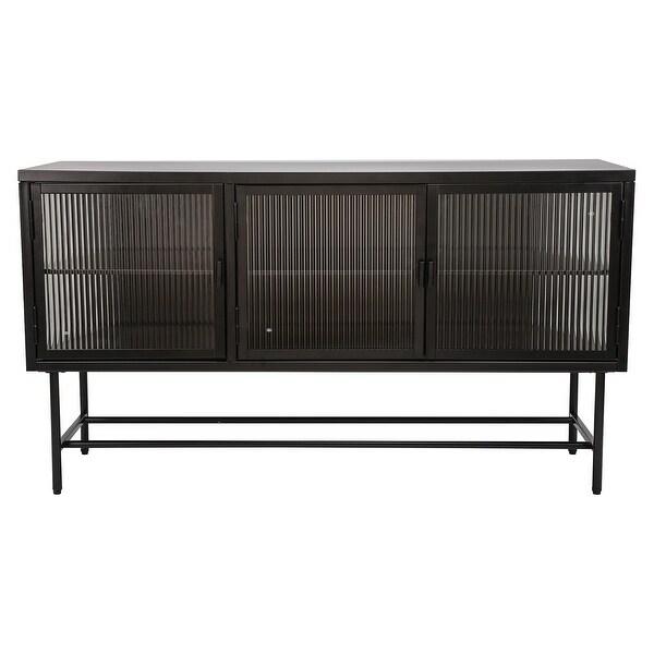 TV Console Table with Enclosed Storage, Wide Countertop Glass Doors, Detachable Shelves
