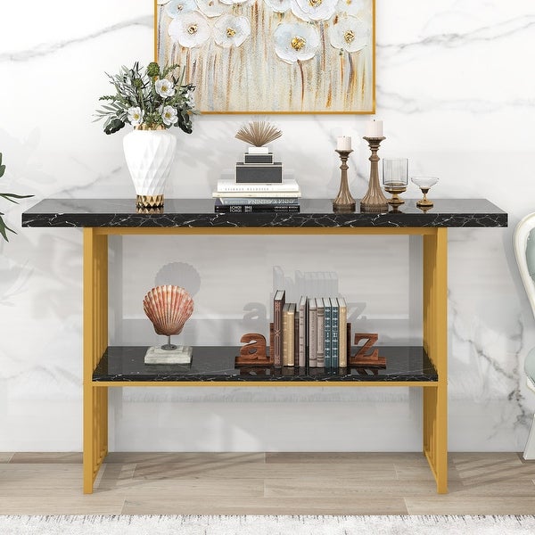 63'' Console Table with 2 Shelves, Extra Long Entryway Table with Metal Frame