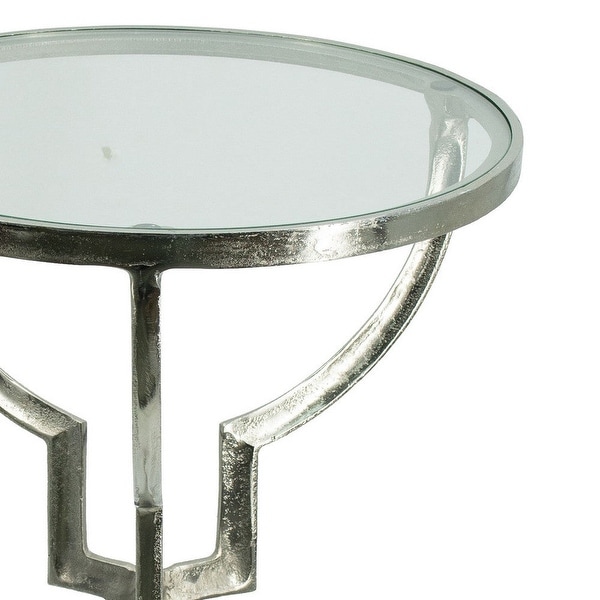 24 Inch Accent Side Table, Smooth Glass Top, Hourglass Base, Silver Finish - 15.7L x 15.7W x 23.6H, in inches