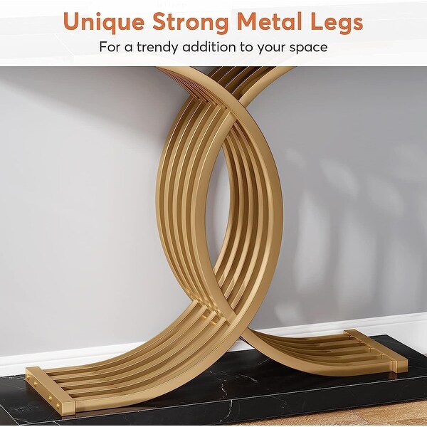 Console Table, Faux Marble Hallway Table with Geometric Metal Legs - 11.81