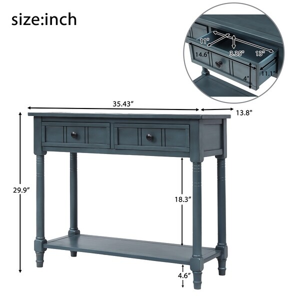 Traditional Console Table with Two Drawers, Sofa Table with Bottom Shelf