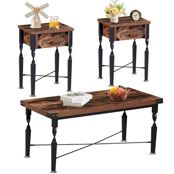 Taomika Nightstand with Drawer Modern End/Side Table, Rustic Brown, Set of 1/2/3
