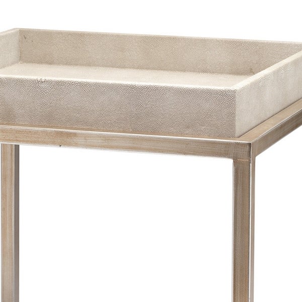 Side Table with Metal Base and Faux Leather Tabletop,Beige