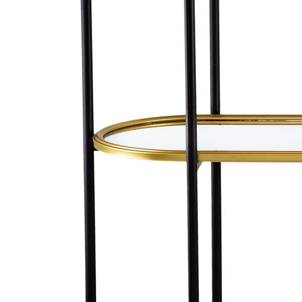 50 Inch Console Table, 3 Tier, Oblong Shaped Mirrored Top, Gold Iron Frame