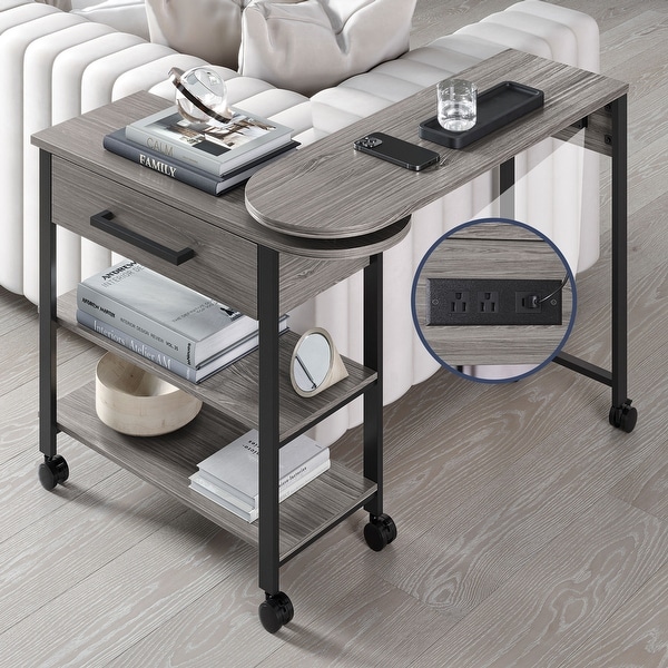 BELLEZE Margo Rotating Desk w/ Charge Station, Shelves, Drawer
