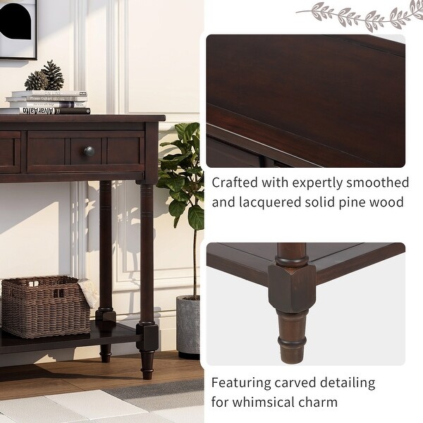 Daisy Series Traditional Design Console Table with 2 Drawers and Open Style Bottom Shelf, Wood Entryway Table for Living Room