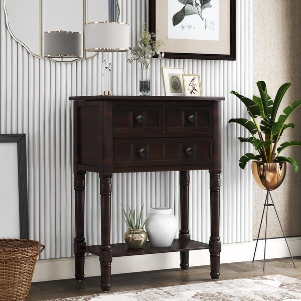 Narrow Console Table; Slim Sofa Table with Three Storage Drawers and Bottom Shelf for Living Room; Easy Assembly - 31.1