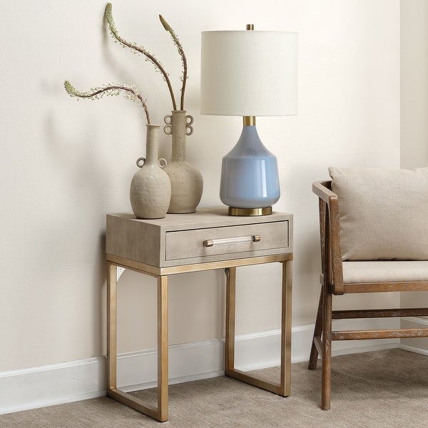 Alden Décor Brayden Faux Shagreen Side Table, Cream